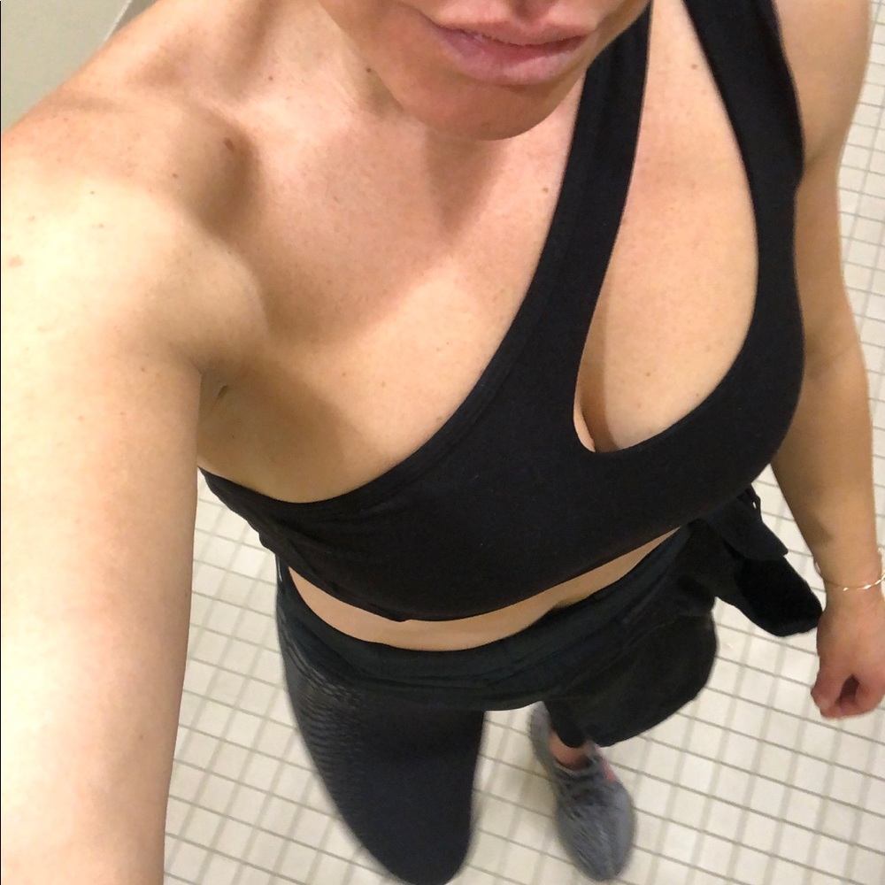 FiTMi asymmetrical peek a boo sport bra.